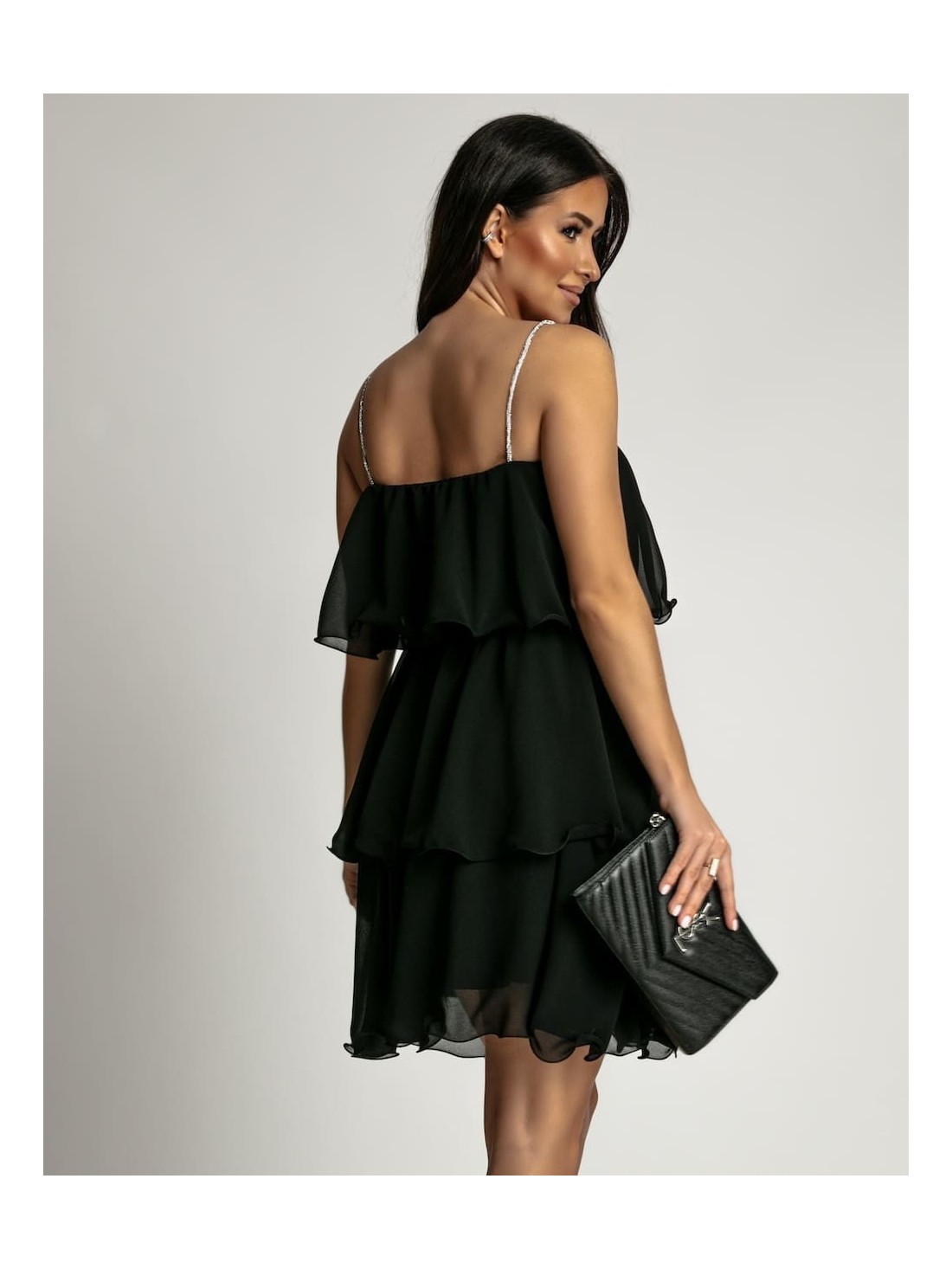 Summer dress with ruffles, black, AZR5062